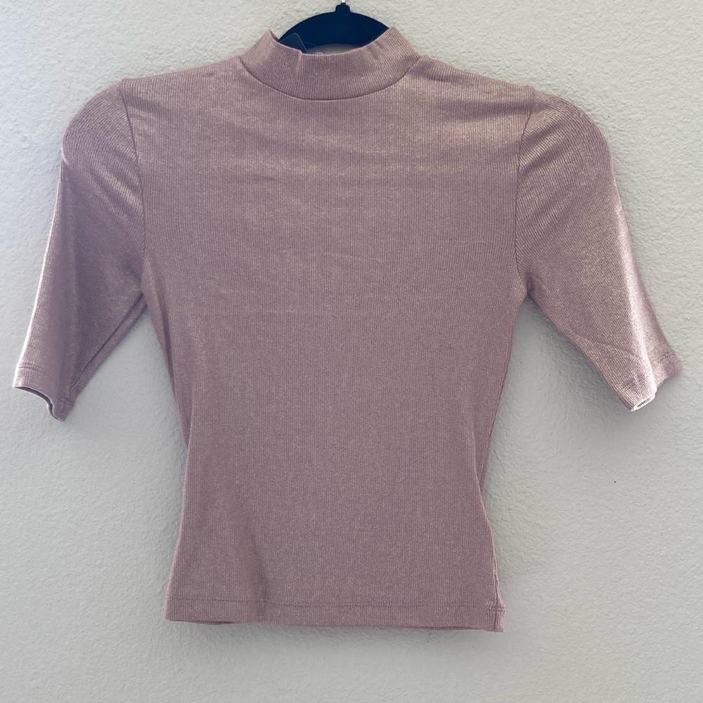 Cropped taupe sparkle short sleeve shirt